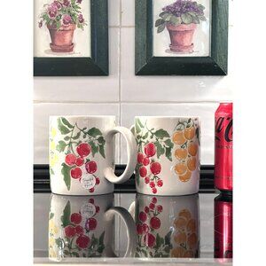 Tag Set of 2 Pretty Painted by Hand Ceramic Tomatoes Coffee Mugs New